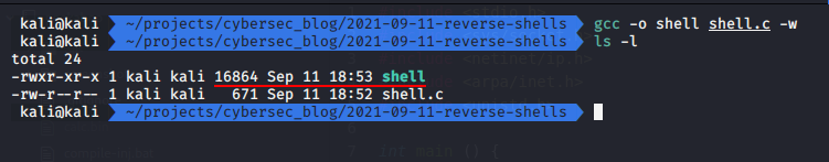 c rev shell compile